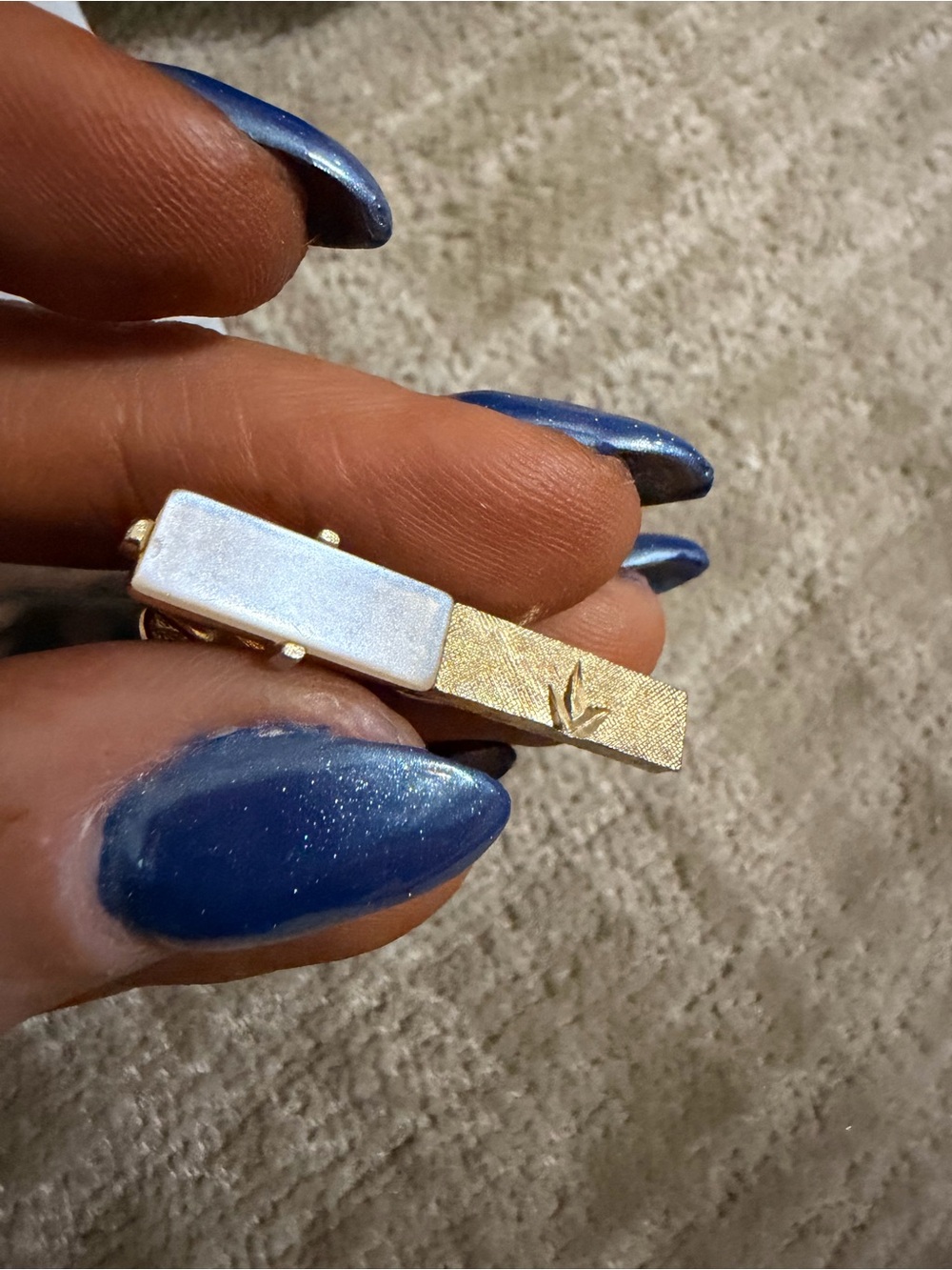 SWANK Gold-Tone Bar Brooch with White Mother-of-Pearl Accent